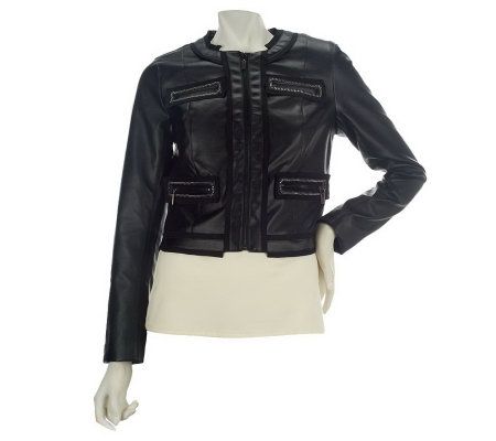 M by Marc Bouwer Faux Leather Jacket with Chain Detail - A226646