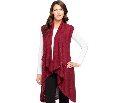 Dennis Basso Open Front Knit Vest with All Over Sequin Detail - A229746