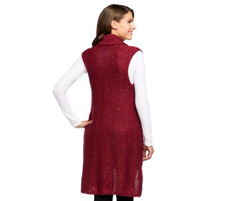 Dennis Basso Open Front Knit Vest with All Over Sequin Detail