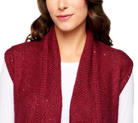 Dennis Basso Open Front Knit Vest with All Over Sequin Detail