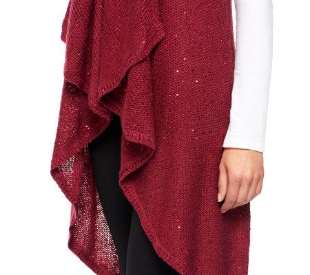 Dennis Basso Open Front Knit Vest with All Over Sequin Detail