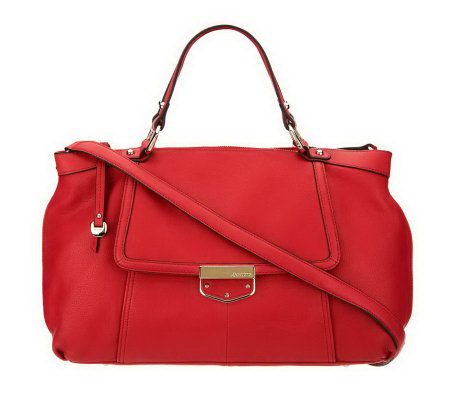 As Is B. Makowsky Leather Zip Top Convertible Satchel - A232146