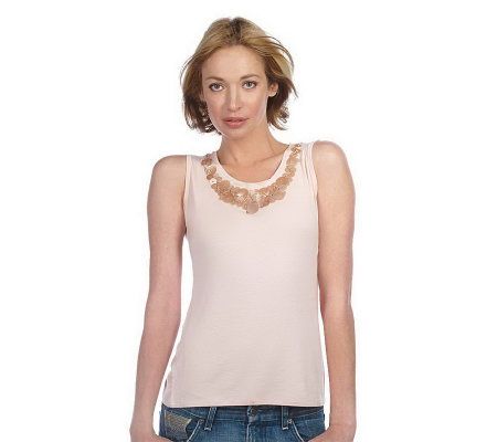 As Is Pamela Dennis PCG Raw Edge Tank w/ Pailette Neck - A232646