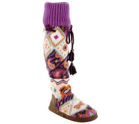 Muk Luks Angie Boho Pieced Knee High SlipperSocks - A326546