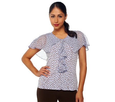 George Simonton Printed Milky Knit Top w/ Georgette Capelet - A87346