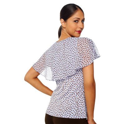 George Simonton Printed Milky Knit Top w/ Georgette Capelet