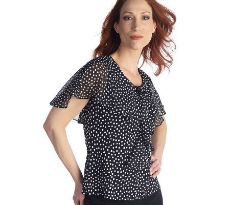 George Simonton Printed Milky Knit Top w/ Georgette Capelet - A87346