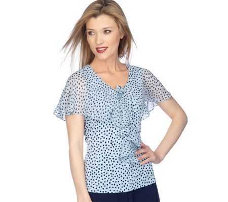 George Simonton Printed Milky Knit Top w/ Georgette Capelet - A87346