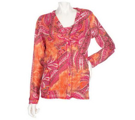 Susan Graver Triple Mesh Printed Knit Cardigan and Tank Set - A90146