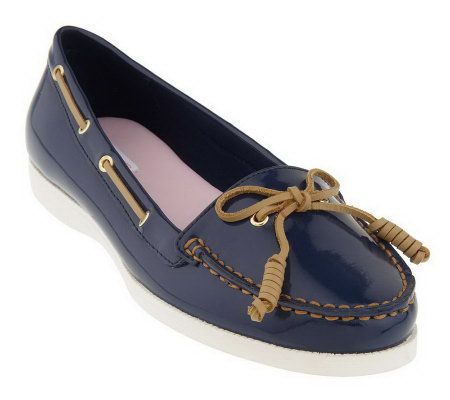 Isaac Mizrahi Live! Patent Tie Detail Slip-on Boat Shoes - A200247
