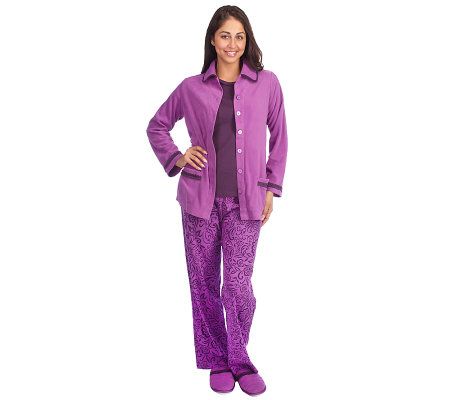 Carole Hochman Cotton Knit & Microfleece 3-piece Lounge Set - A203547