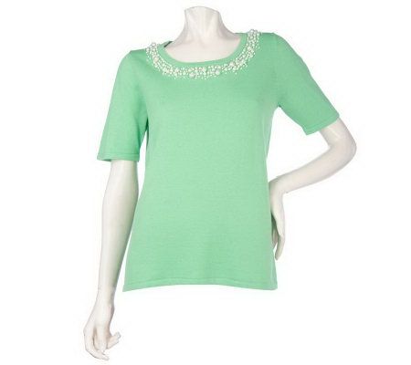 Quacker Factory Short Sleeve Pearly Neck Sweater - A213347