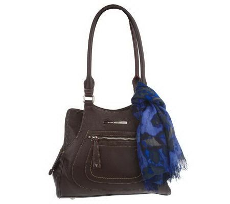 Isaac Mizrahi Live! Pebble Leather Shopper with Scarf - A213747