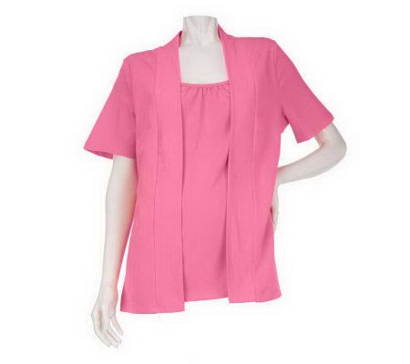 Denim & Co. Short Sleeve Duet Cardigan with Shirring Detail - A214147