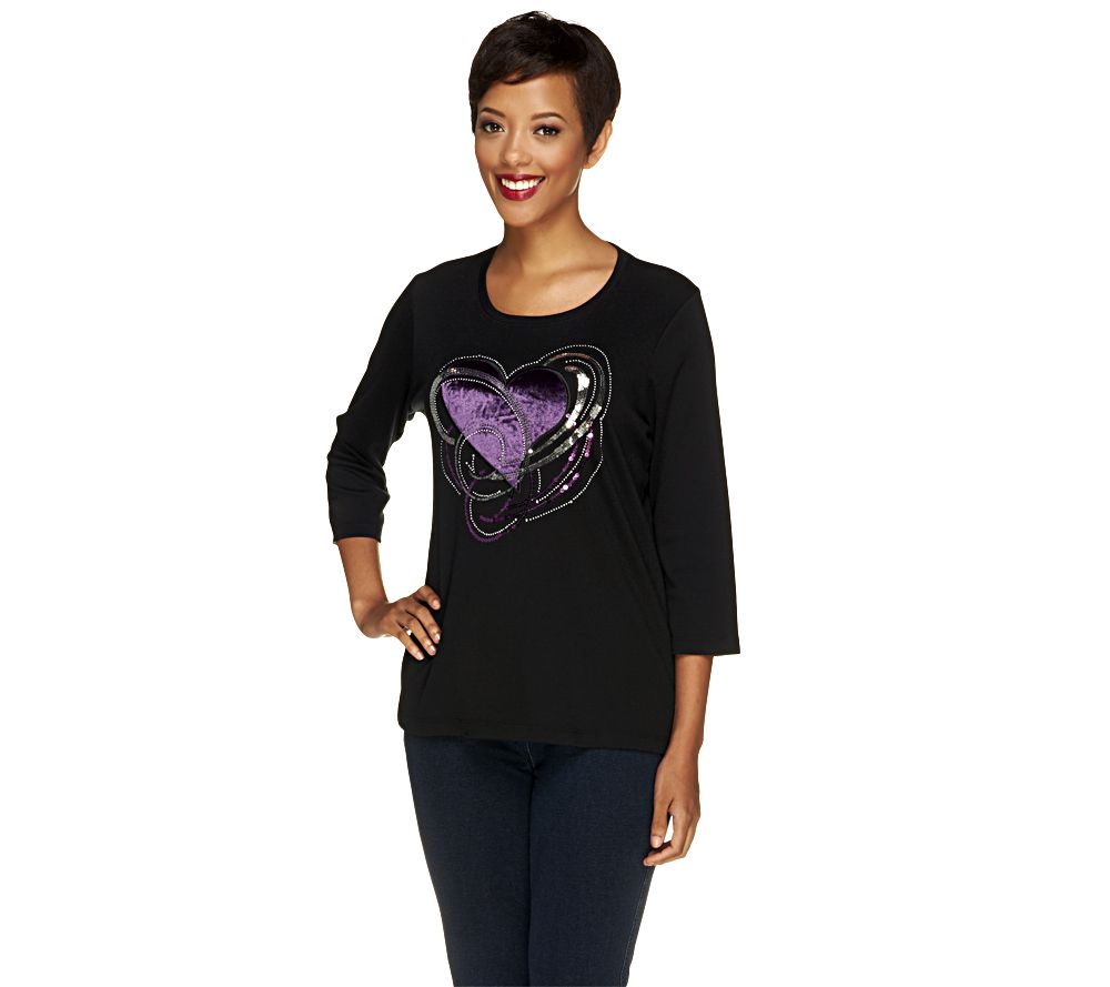 Quacker Factory Spiral Hearts 3/4 Sleeve T-Shirt - A217047