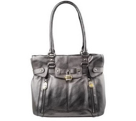 As Is B. Makowsky Leather Satchel w Lock Hardware Detail - A221047