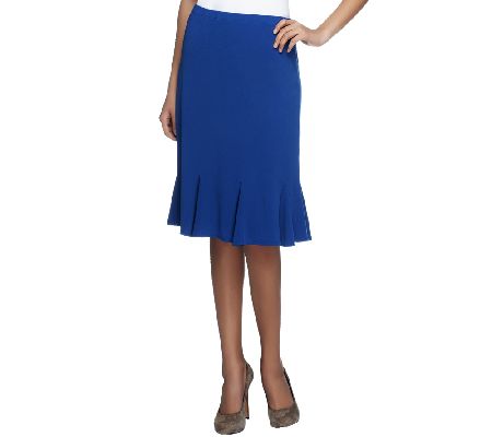 Susan Graver Solid Liquid Knit Skirt with Godets & Elastic Waist - A224547