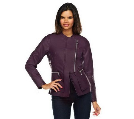 Jennifer Hudson Collection Faux Leather Jacket with Zipper Detail - A228647