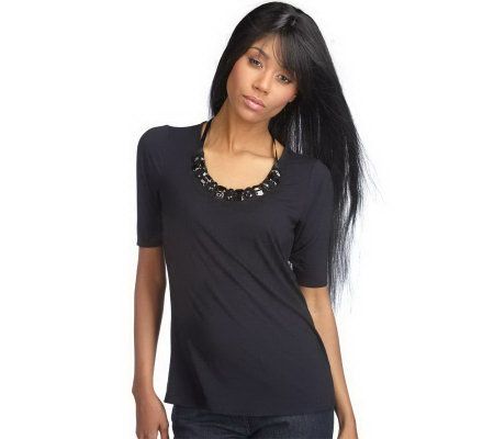 As Is Pamela Dennis  Knit Top w/ Jeweled Neckline - A229947
