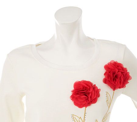 Quacker Factory Organza Rosebud 3/4 Sleeve T-shirt