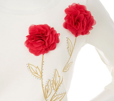 Quacker Factory Organza Rosebud 3/4 Sleeve T-shirt