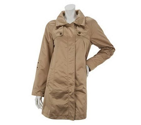 Dennis Basso Water Resistant Bonded Satin Jacket with Front Flaps - A231847