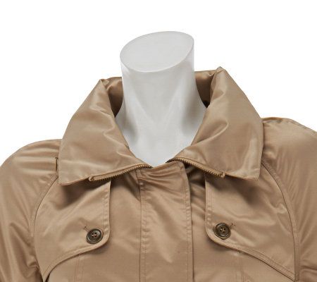 Dennis Basso Water Resistant Bonded Satin Jacket with Front Flaps