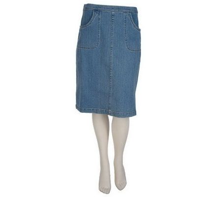 As Is Denim & Co. Classic Waist Colored Denim A-Line Skirt - A236547