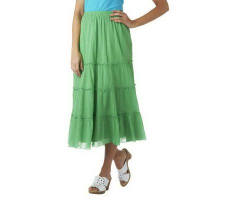 As Is Denim & Co. Tiered Gauze Skirt with Elastic Waistband - A236847