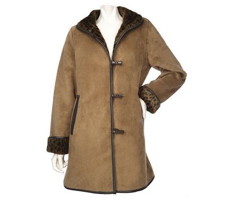 Dennis Basso Reversible Flat Faux Fur Coat with Toggle Closures - A83647