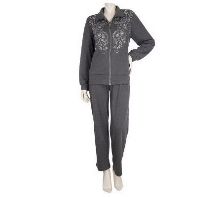 Susan Graver Ponte Knit Embellished Jacket & Pants Set - Regular - A87047