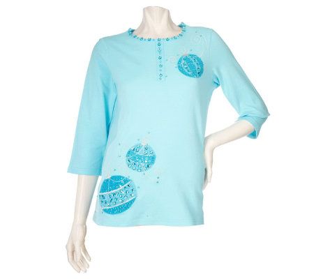 Quacker Factory 3/4 Sleeve Holiday Joy Knit T-shirt - A94347