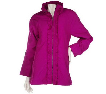 Dennis Basso Water Resistant Taffeta Jacket w/ Ruffle Trim - A200048