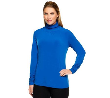 Susan Graver Liquid Knit Turtleneck with Ruched Sleeves - A209548
