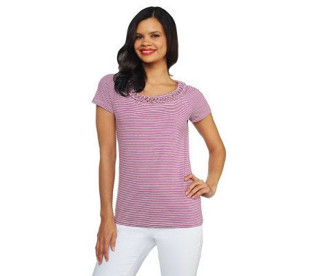 Isaac Mizrahi Live! Short Sleeve Sriped T-Shirt and Rope Detail - A215548