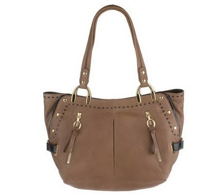 B.Makowsky Glove and Patent Leather Tote with Zipper Pockets - A216748