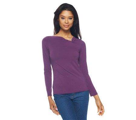 Liz Claiborne New York Long Sleeve T-Shirt with Knot Detail - A217748