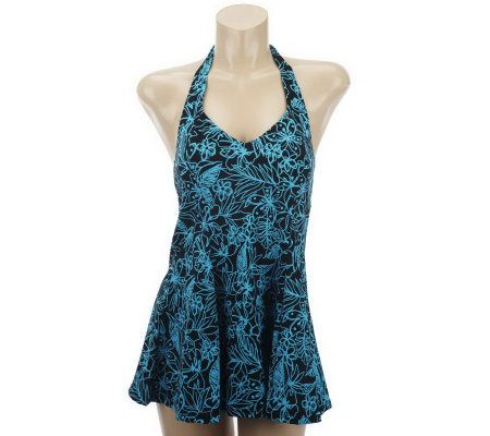 Fit 4 U Thighs Flower Sketch Halter Swim Dress - A220848