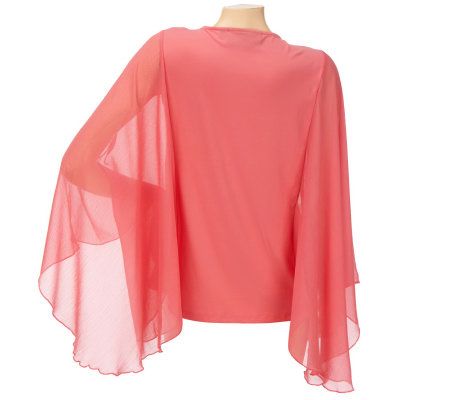Dennis Basso V-Neck Butterfly Sleeve Top w/Drape Detail