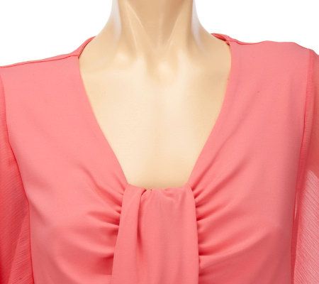 Dennis Basso V-Neck Butterfly Sleeve Top w/Drape Detail