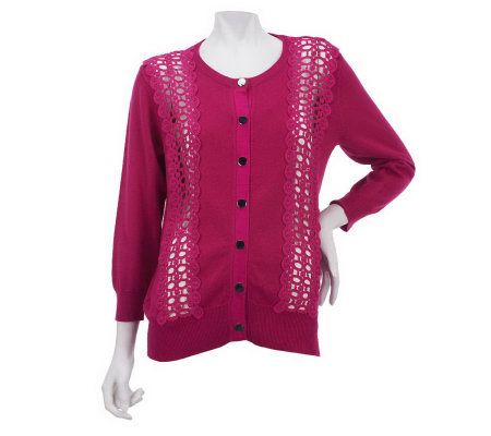 Kelly by Clinton Kelly 3/4 Sleeve Cardigan with Eyelet Detail - A224048