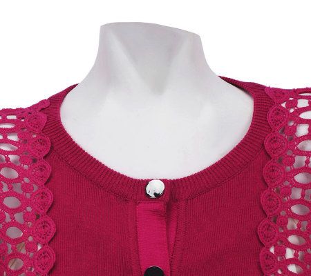 Kelly by Clinton Kelly 3/4 Sleeve Cardigan with Eyelet Detail