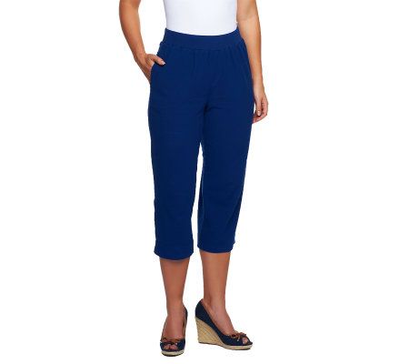 Susan Graver Gauze Pull-on Capri with Rib Waistband - A224548
