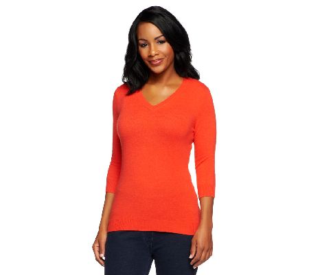 Isaac Mizrahi Live! 2-Ply Cashmere 3/4 Sleeve Pull-over - A225548