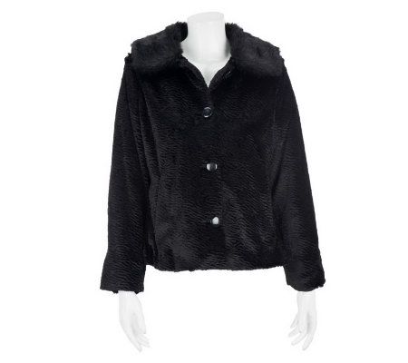 Dennis Basso Faux Persian Fur Coat with Faux Mink Fur Collar - A229348