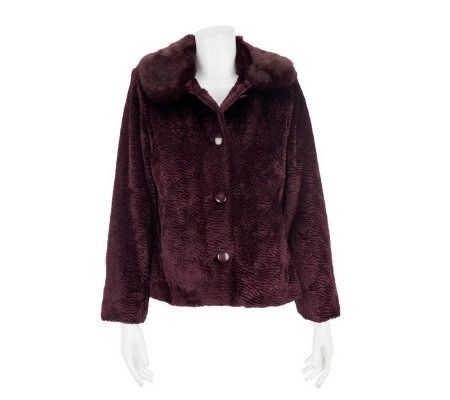 Dennis Basso Faux Persian Fur Coat with Faux Mink Fur Collar - A229348