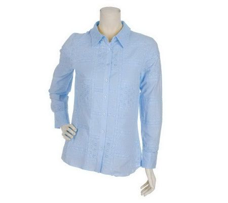 As Is Denim & Co. Patchwork Eyelet Shirt w/ Tank - A230048