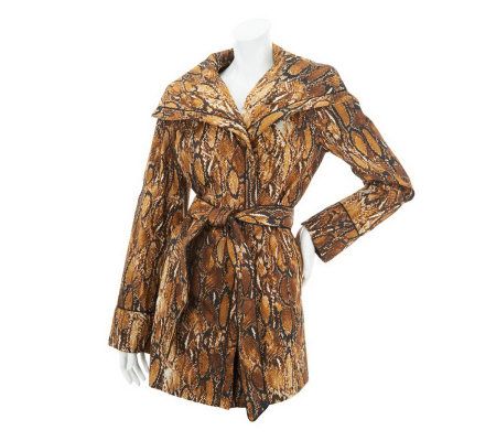 Dennis Basso Water Resistant Animal Print Shawl Collar Jacket w/Belt - A231848