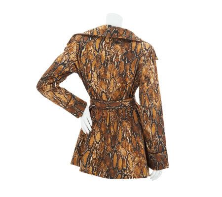 Dennis Basso Water Resistant Animal Print Shawl Collar Jacket w/Belt