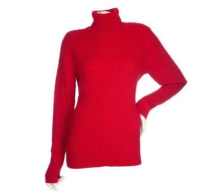 As Is Denim & Co. Essential Long Sleeve Cable Turtleneck - A235648